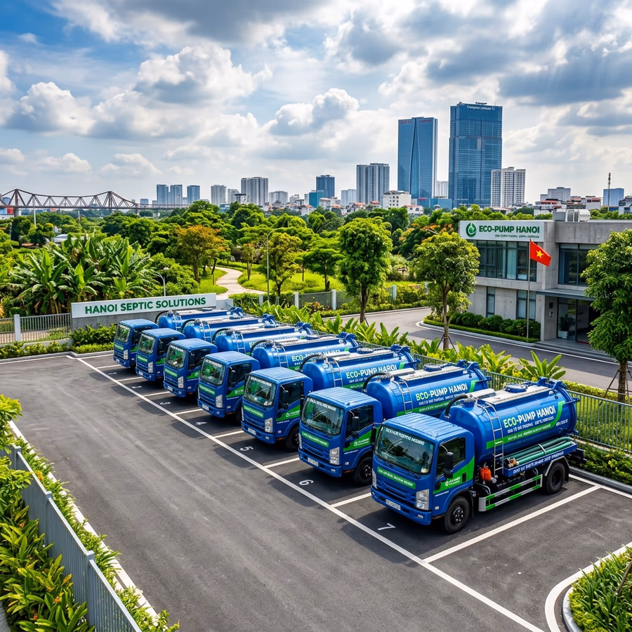 Môi Trường Xanh's modern nano vacuum truck fleet maneuvering deep into Cua Nam's old quarter alleys - Guaranteed service within 15 minutes, prices starting from 86K VND