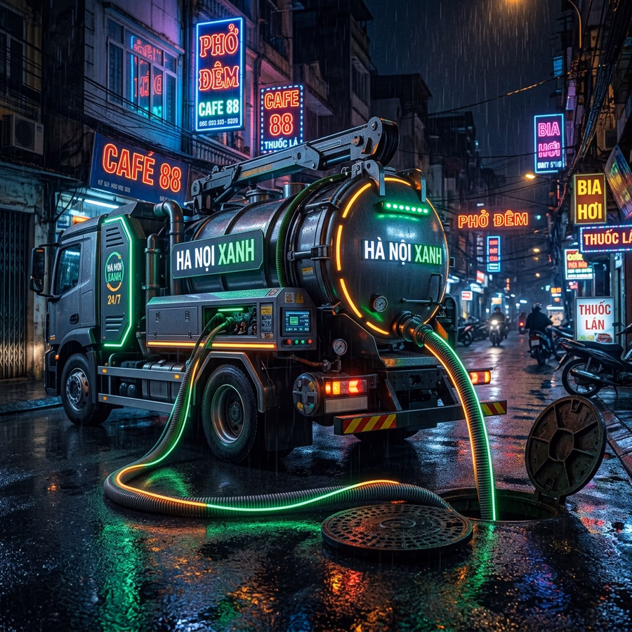 Green Environment's specialized septic pumping truck in Tay Ho district - Committed to service within 15 minutes, prices from 86K