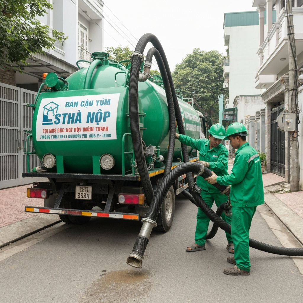 Moi Truong Xanh's high-capacity vacuum tank truck system operating in Tay Tuu residential area - Committed to service within 15 minutes, prices starting from 86K